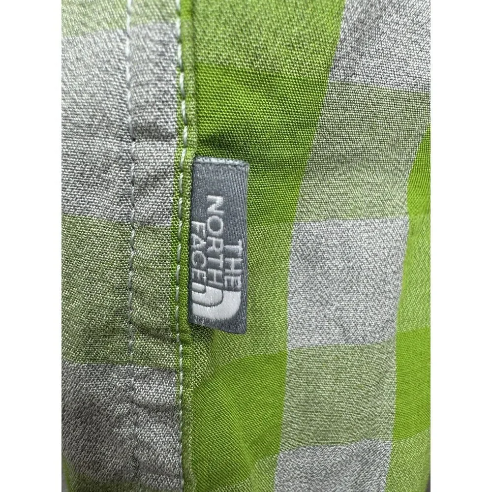 The North Face‎ Mens Button Up Short Sleeve Shirt Check Print Green Gray XL